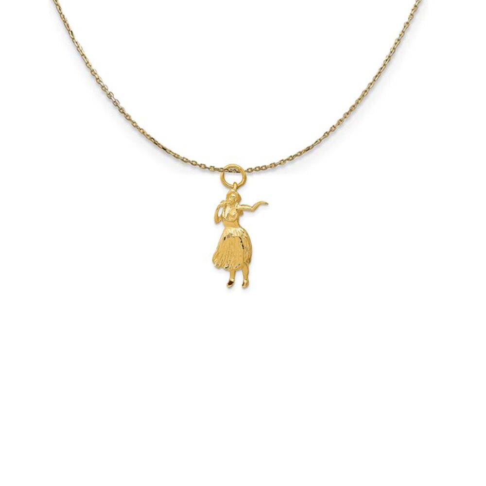 14k Yellow Gold 3D Hula Dancer Necklace - 24 Inch